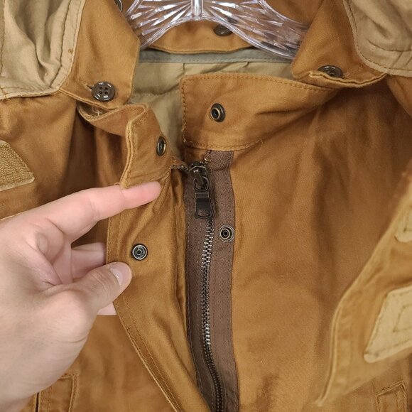 Gap Jacket Mens Medium Military Fishtail Parka Removable Hood Liner Brown Canvas - Picture 7 of 13